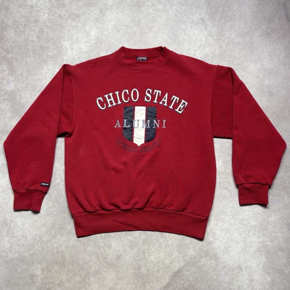 Vintage Jansport Chico State Alumni Sweatshirt USA Made Red Embroidered Sz Large